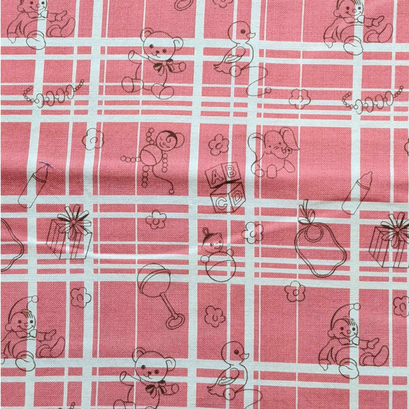 Michael Miller "Play Plaid" Fabric Vintage MCM Reproduction, Retro Nursery Print - Picture 1 of 7
